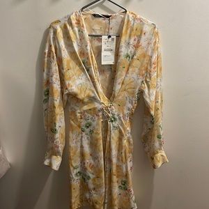 Yellow flower mini dress